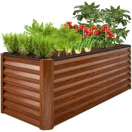 Best Choice Products - 8x2x2ft Outdoor Metal Raised Garden Bed, Planter Box for Vegetables, Flowers, Herbs - Wood Grain