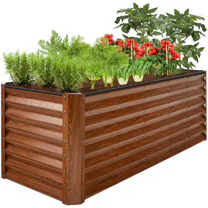 Front. Best Choice Products - Best Choice Products 8x2x2ft Outdoor Metal Raised Garden Bed, Planter Box for Vegetables, Flowers, Herbs - Wood Grain - Wood Grain.