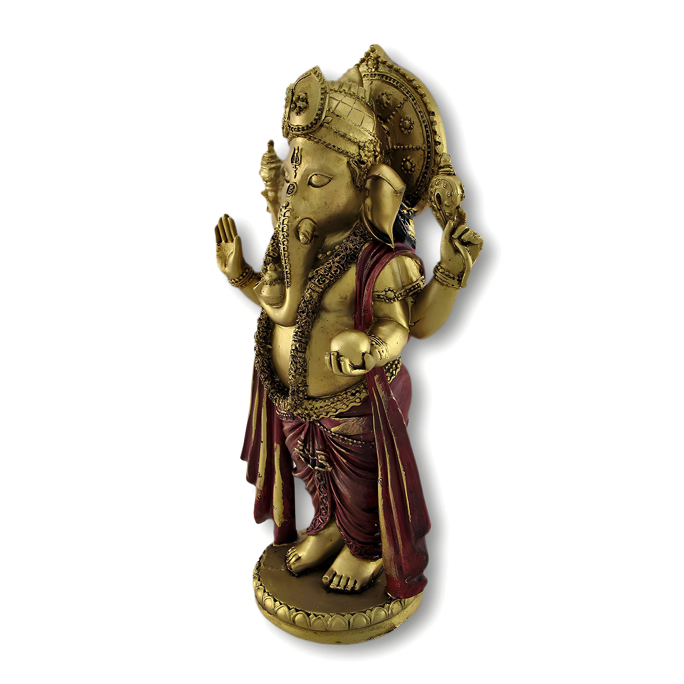 Alt View 1. Zeckos - Golden Ganesha Standing Hindu God Statue - Gold.