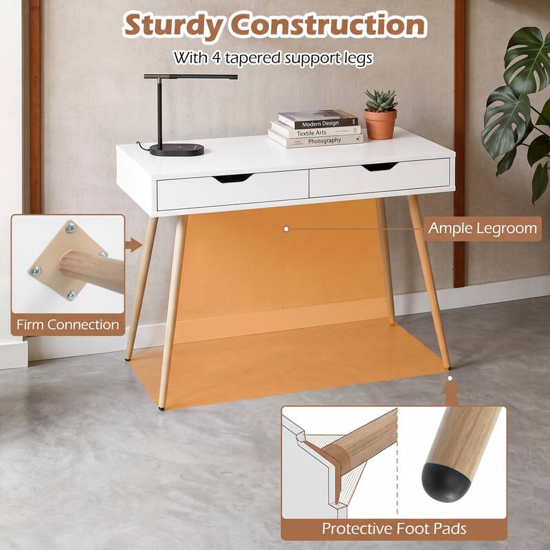 Sturdy Construction With 4 tapered support legs  
Modern Design  
Ample Legroom  
Firm Connection  
Protective Foot Pads