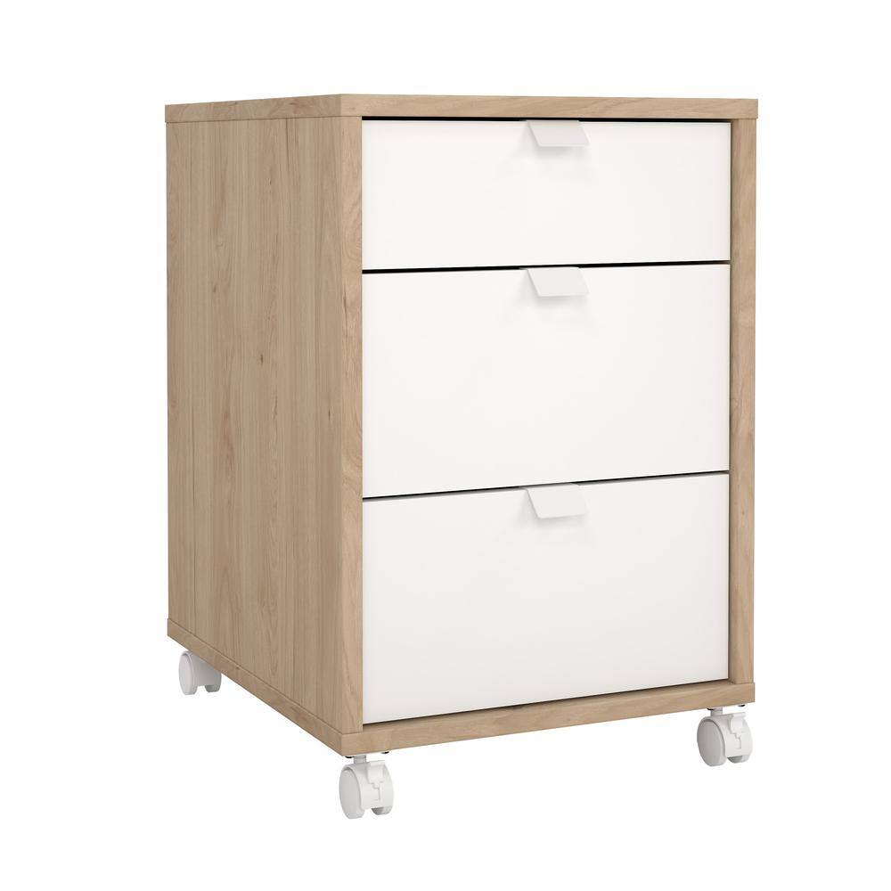 Angle. Tvilum - Sign 3 Drawer Mobile Cabinet, Jackson Hickory/White - Brown.
