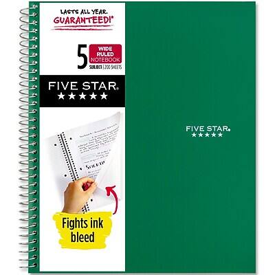 LASTS ALL YEAR. GUARANTEED!

5 SUBJECT NOTEBOOK
WIDE RULED
200 SHEETS
SUBJECT: 1700 DEPTHS

FIVE STAR

FIGHTS INK BLEED