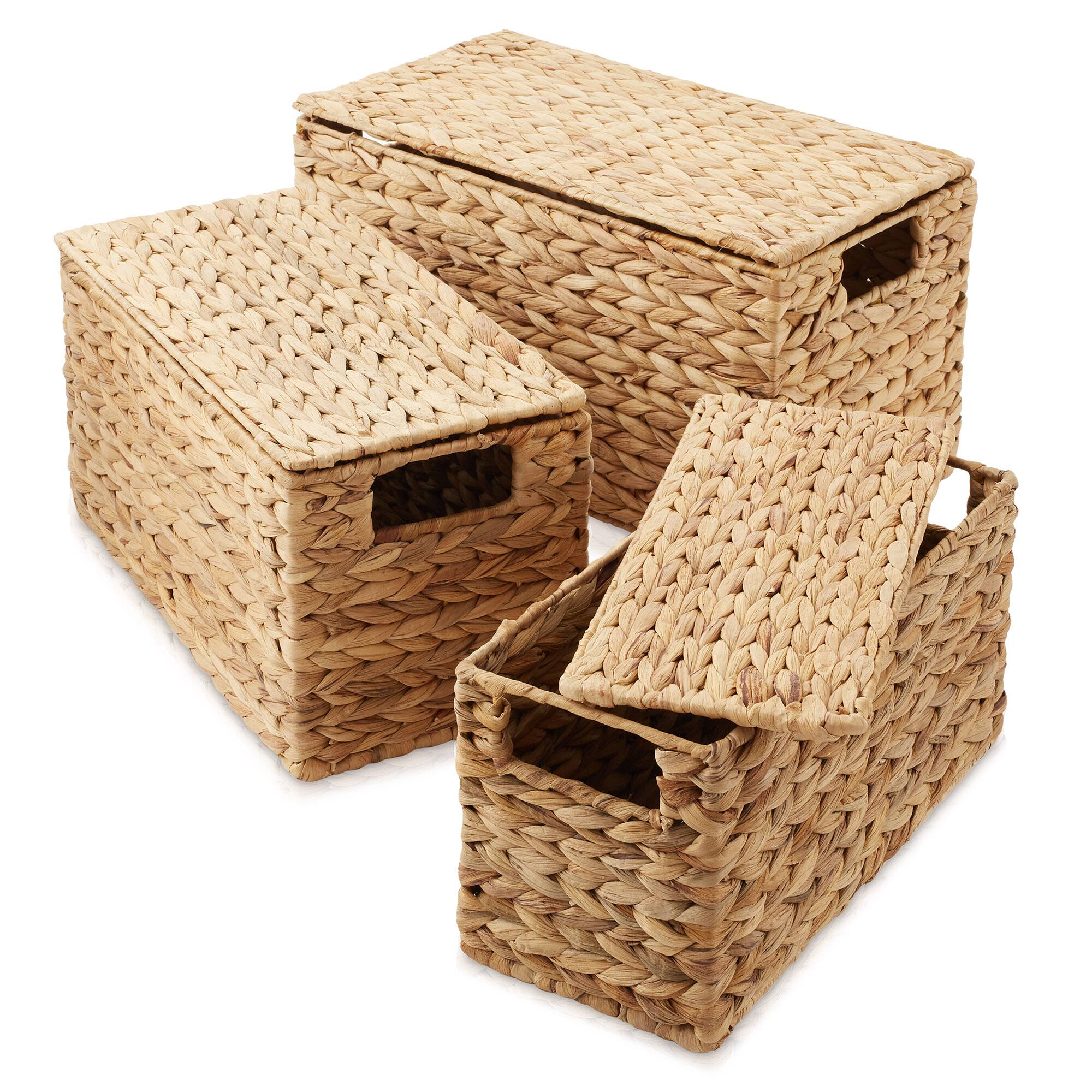 Alt View 2. Casafield - 3pc Hyacinth Storage Baskets with Lids - Small - Medium - Large Bins - Natural - Hyacinth.