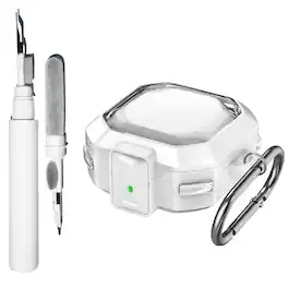 Dteck - For Galaxy Buds4 / Galaxy Buds4 Pro Shockproof Safety Lock Rugged Headphones Case With Keychain & Clean Pen - White