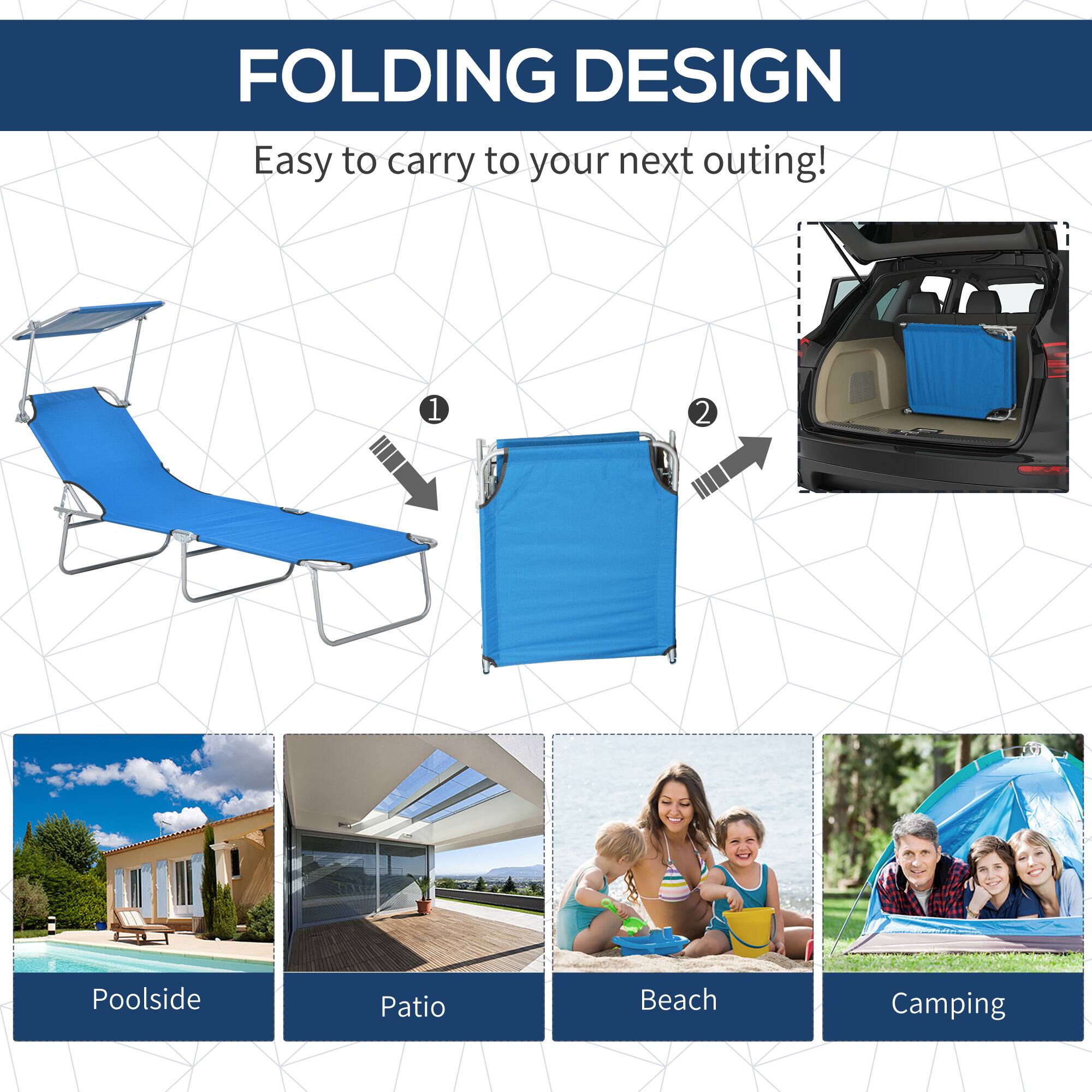 FOLDING DESIGN  
Easy to carry to your next outing!  

1. Poolside  
2. Patio  
3. Beach  
4. Camping