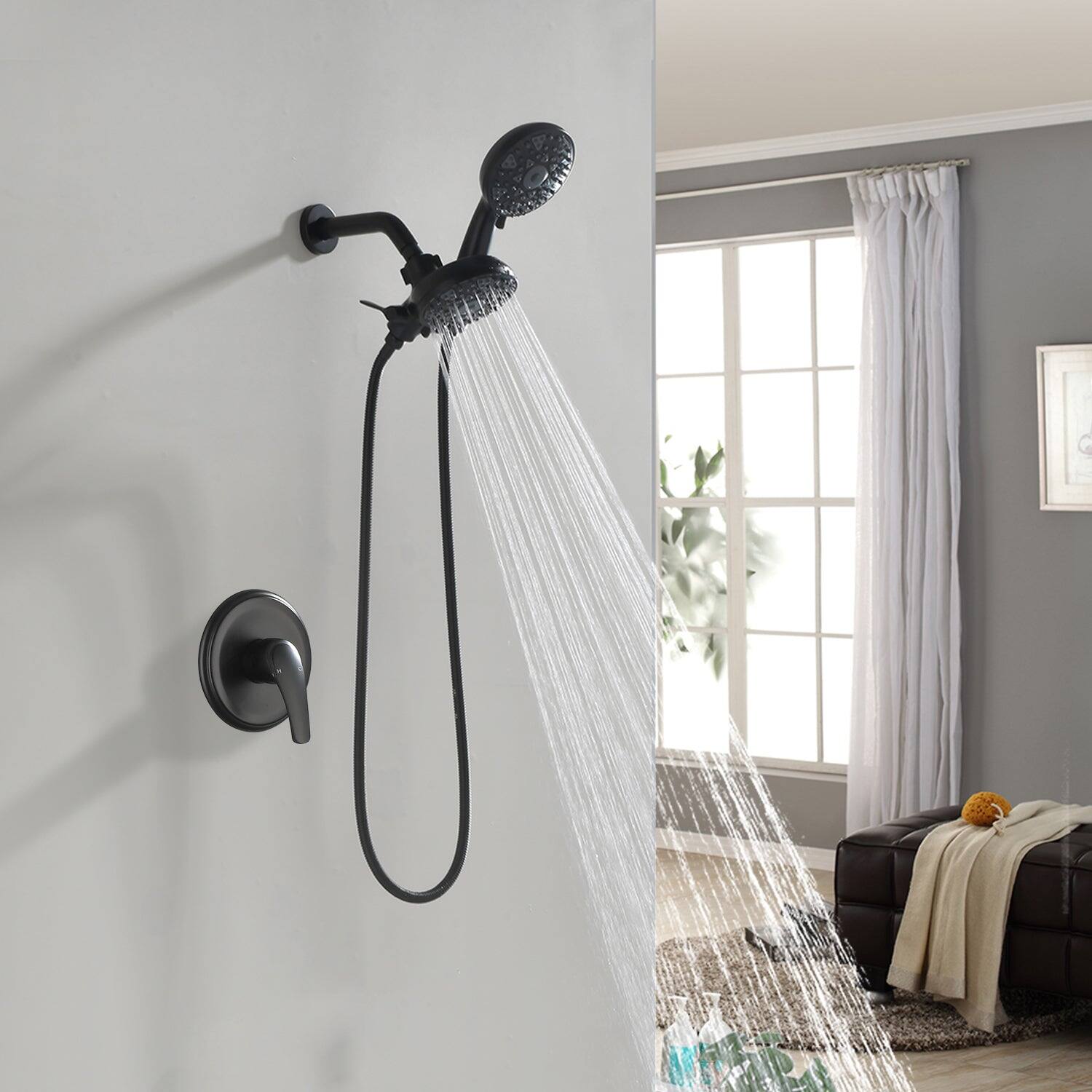 Alt View 4. Boyel Living - Matte Black Shower Set with 6 Function Dual Shower Heads cUPC Pressure Balance Valve Brass Body - Matte Black.