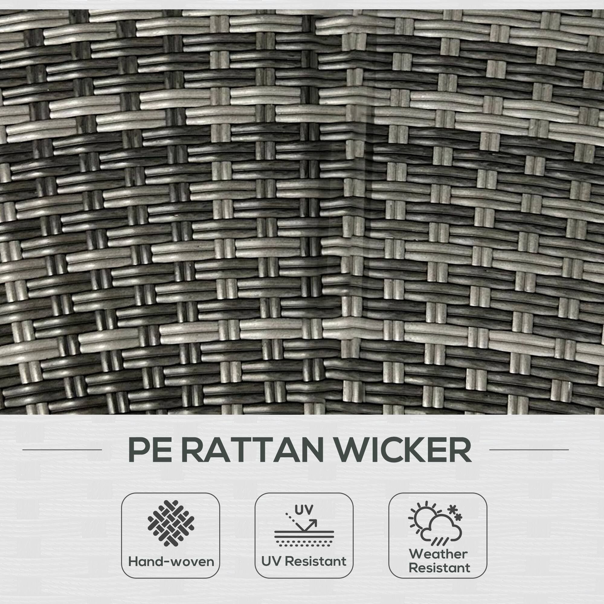 PE RATTAN WICKER
Hand-woven
UV Resistant
Weather Resistant