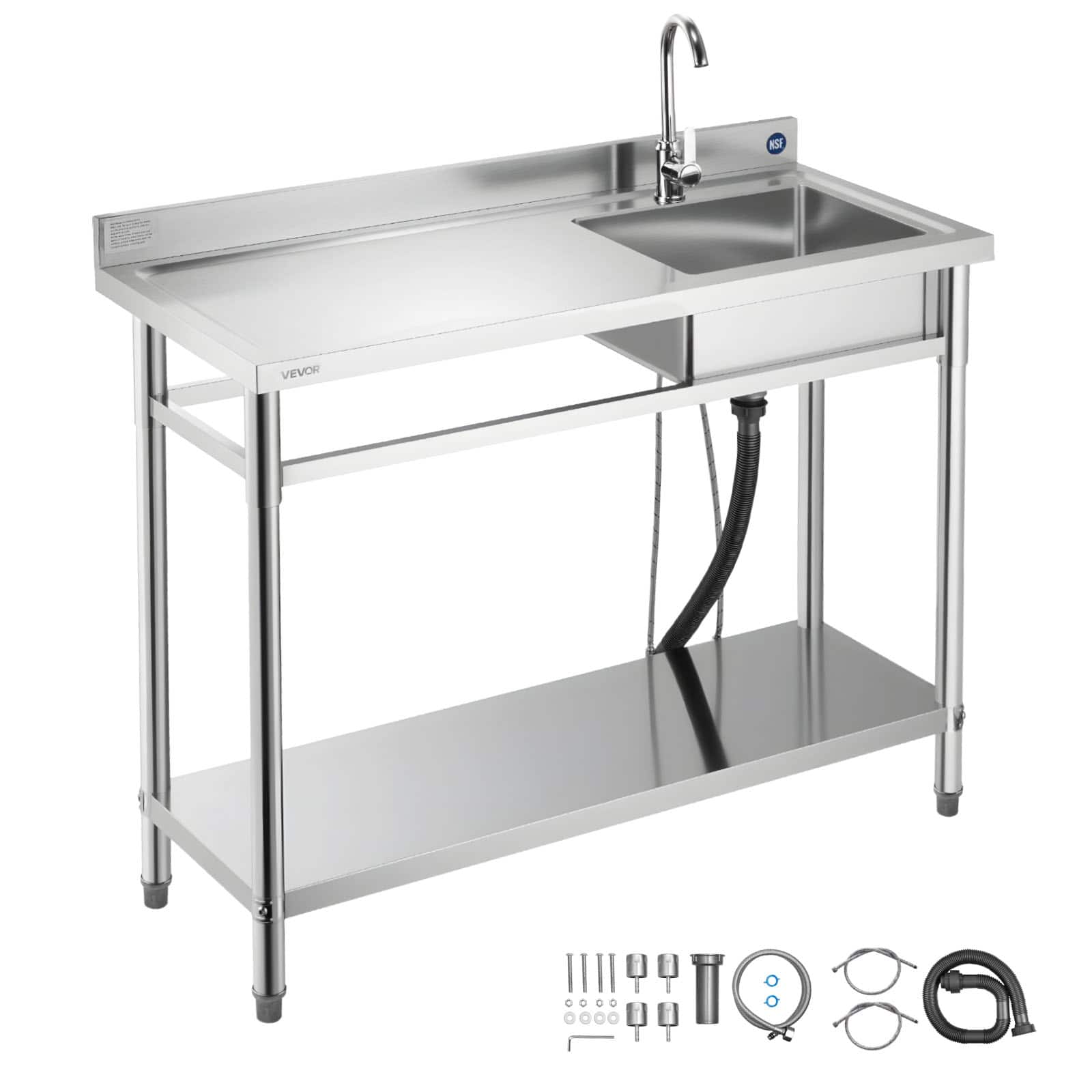 VEVOR - Stainless Steel Utility Sink, Free Standing Single Bowl Commercial Kitchen Sink with Faucet, Utility Left Basin - Stainless steel color