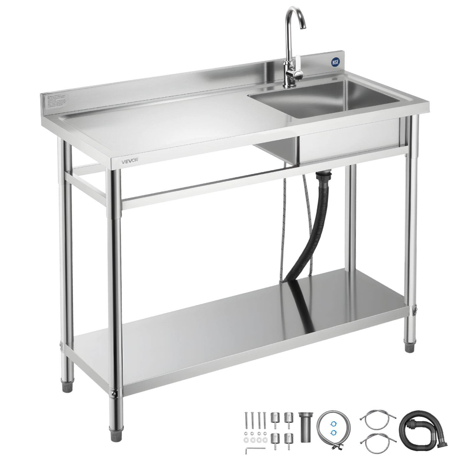 VEVOR - Stainless Steel Utility Sink, Free Standing Single Bowl Commercial Kitchen Sink with Faucet, Utility Left Basin - Stainless steel color