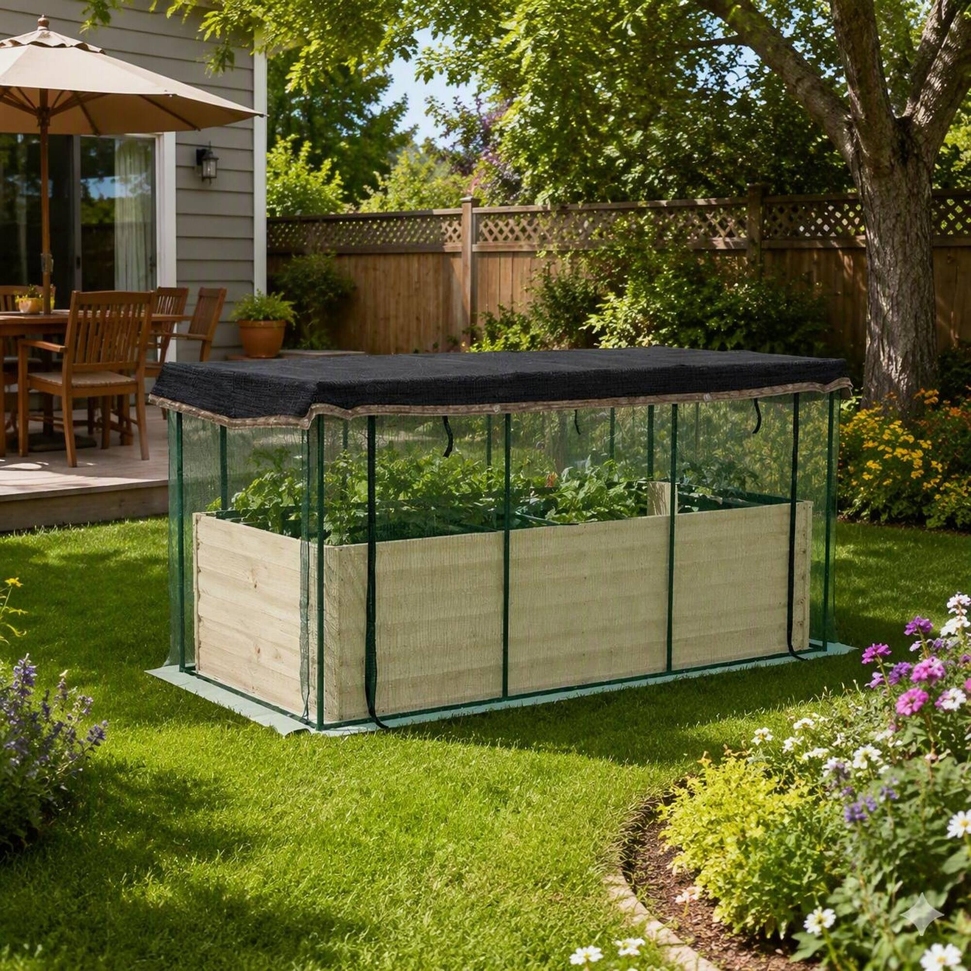 Alt View 2. RYHNUYNE - Galvanized Steel Raised Garden Bed with Crop Cage and Shade Cloth, 90.5x43.25x43.25 Inch, Beige Planter - Beige.