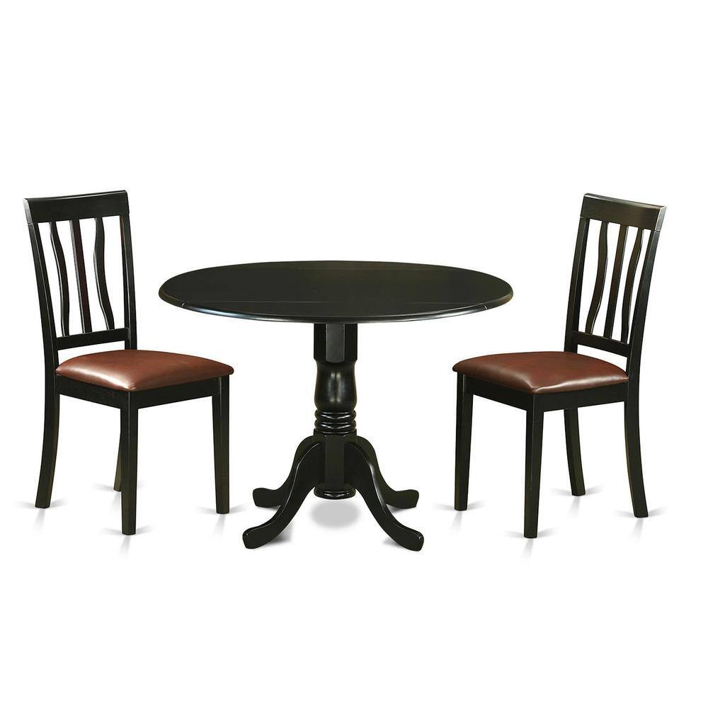 Back. East West Furniture - 3 Pc Dining room set for 2-Dining Table and 2 Dining Chairs - Black.