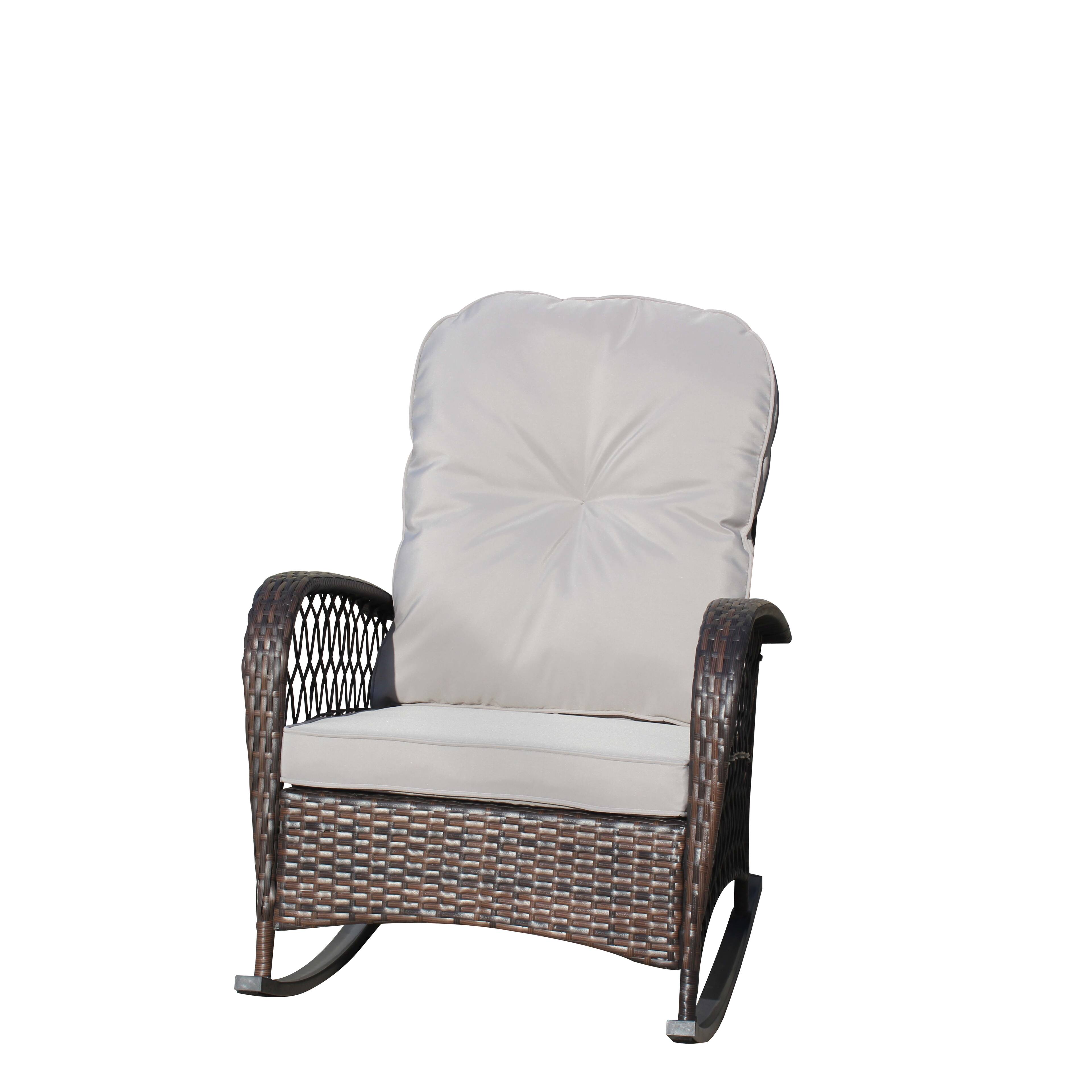 Alt View 4. Tiramisubest - Outdoor Wicker Rocking Chair with Wide Seat,Steel Frame & Thick Cushion for Patio,Garden,Backyard,Grey Cushion - Brown+Gray.