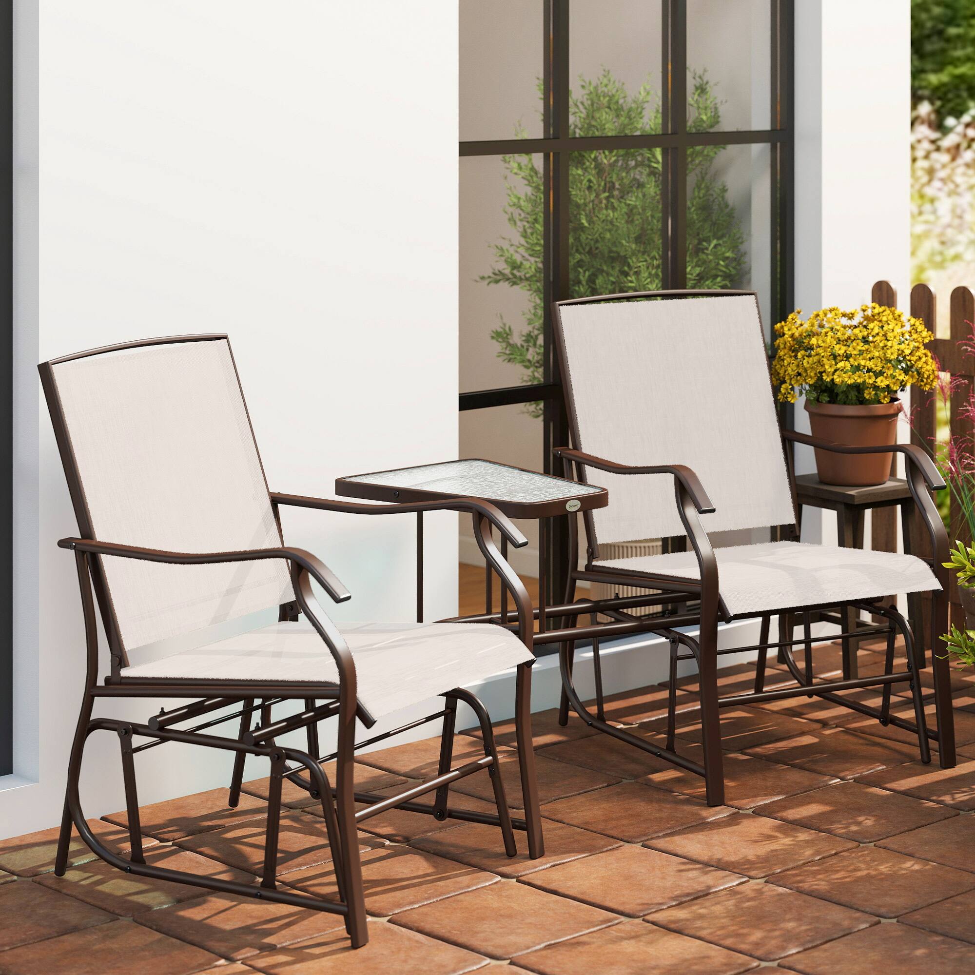 Alt View 8. Outsunny - Outdoor Glider Chairs with Coffee Table - Beige.