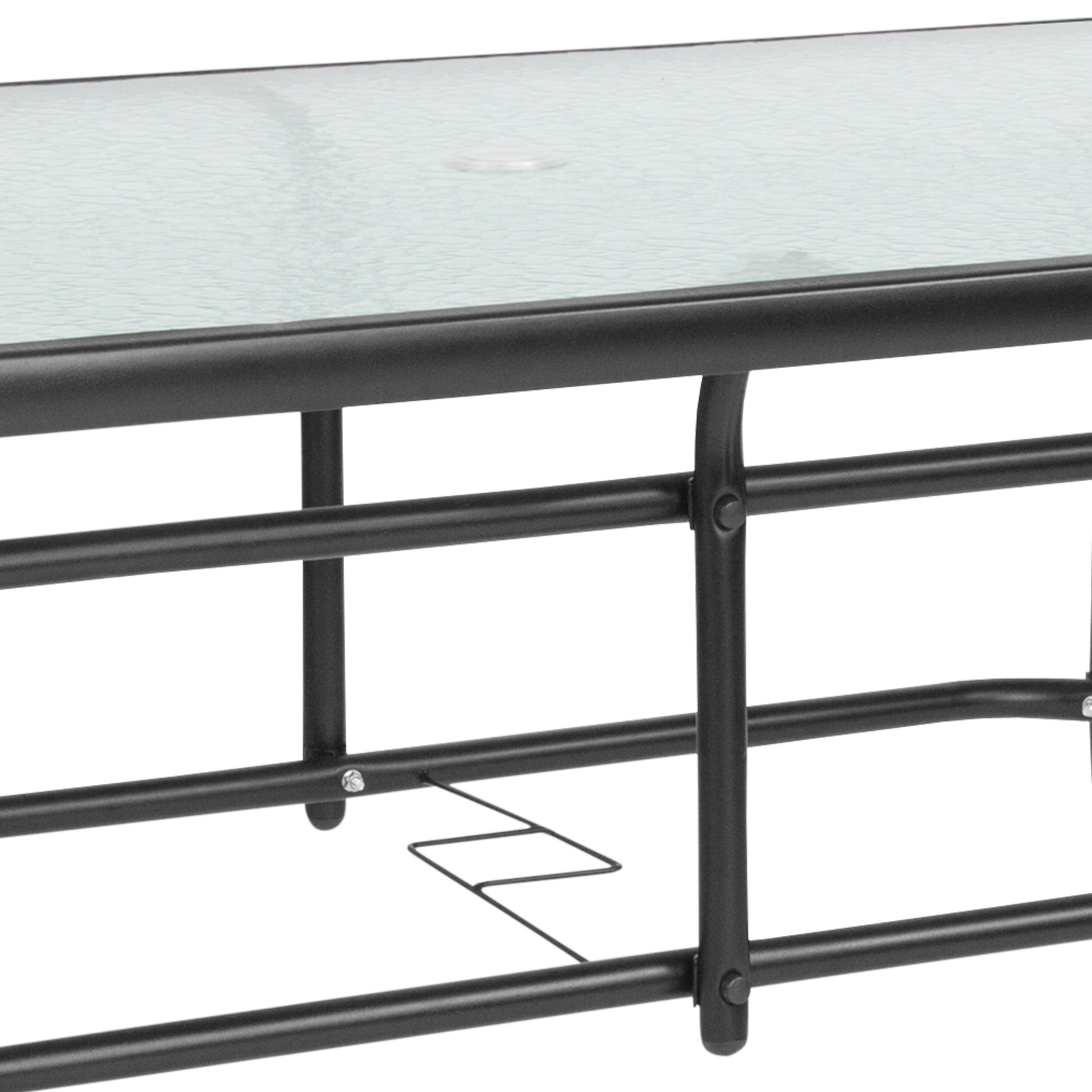 Alt View 7. Emma + Oliver - 31.5" x 55" Rectangular Tempered Glass Metal Table with Umbrella Hole - Clear Top/Black Frame.