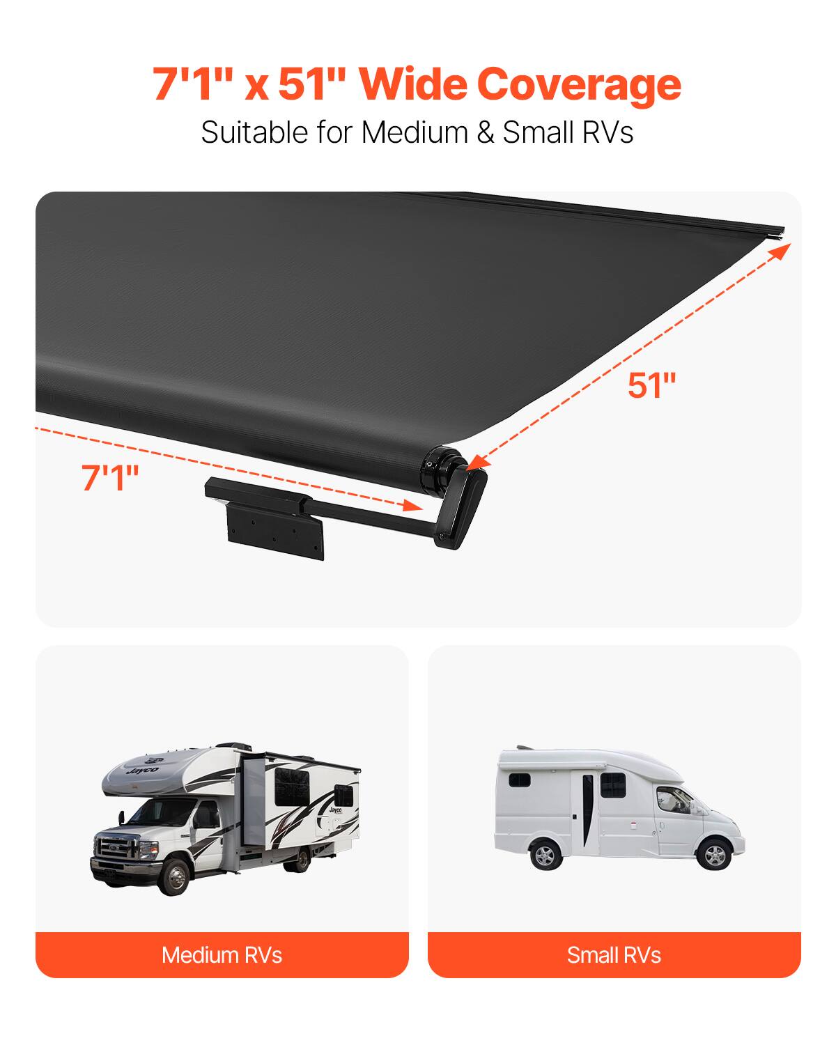 7'1" x 51" Wide Coverage  
Suitable for Medium & Small RVs  

7'1"  
51"  

Medium RVs  
Small RVs