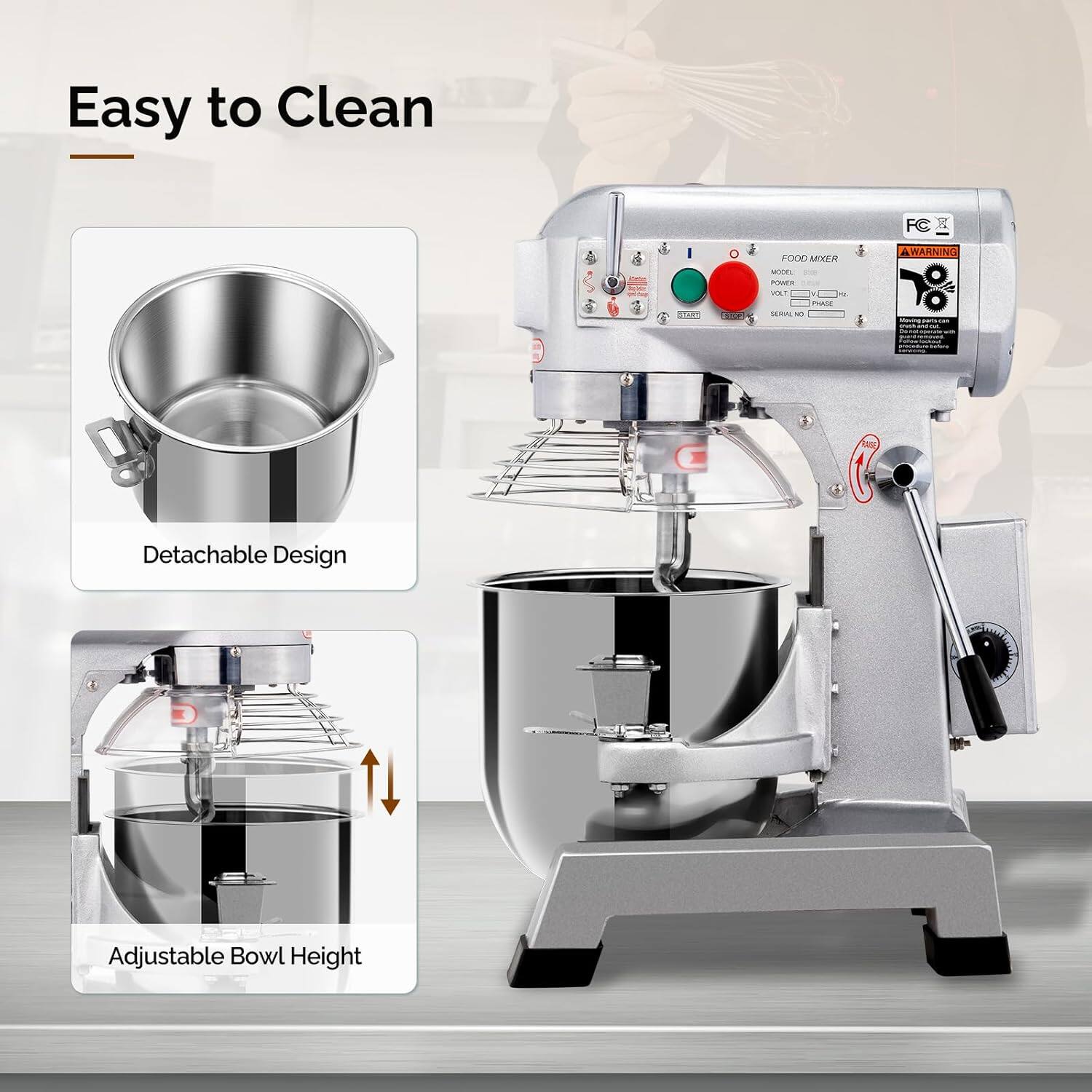 Easy to Clean  
- Detachable Design  
- Adjustable Bowl Height  

FC STRA TUP FOOD MIXER - PS I FusE SRI - WARNING % S