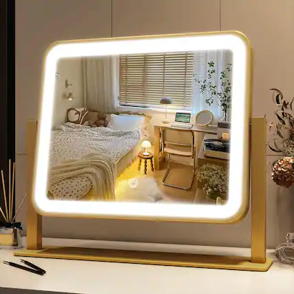 Front. Stylel Star - Vanity Mirror With Lights - 15"x12.6" Led Lighted Makeup Large Touch Screen 3-color Lighting Dimmable For Desk Tabletop.