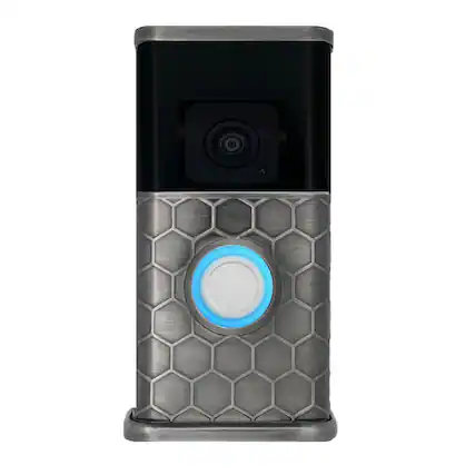 Front. Michael Healy - Honeycomb Video Doorbell Cover (Ring 3, 3 Plus, 4, Battery Plus and Battery Pro) - Antique Pewter.