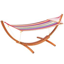 Outsunny - 10' Wood Outdoor Hammock, Hammock with Stand Rainbow Bed, Heavy Duty Roman Arc Hammock for Single Person - Multi-Color