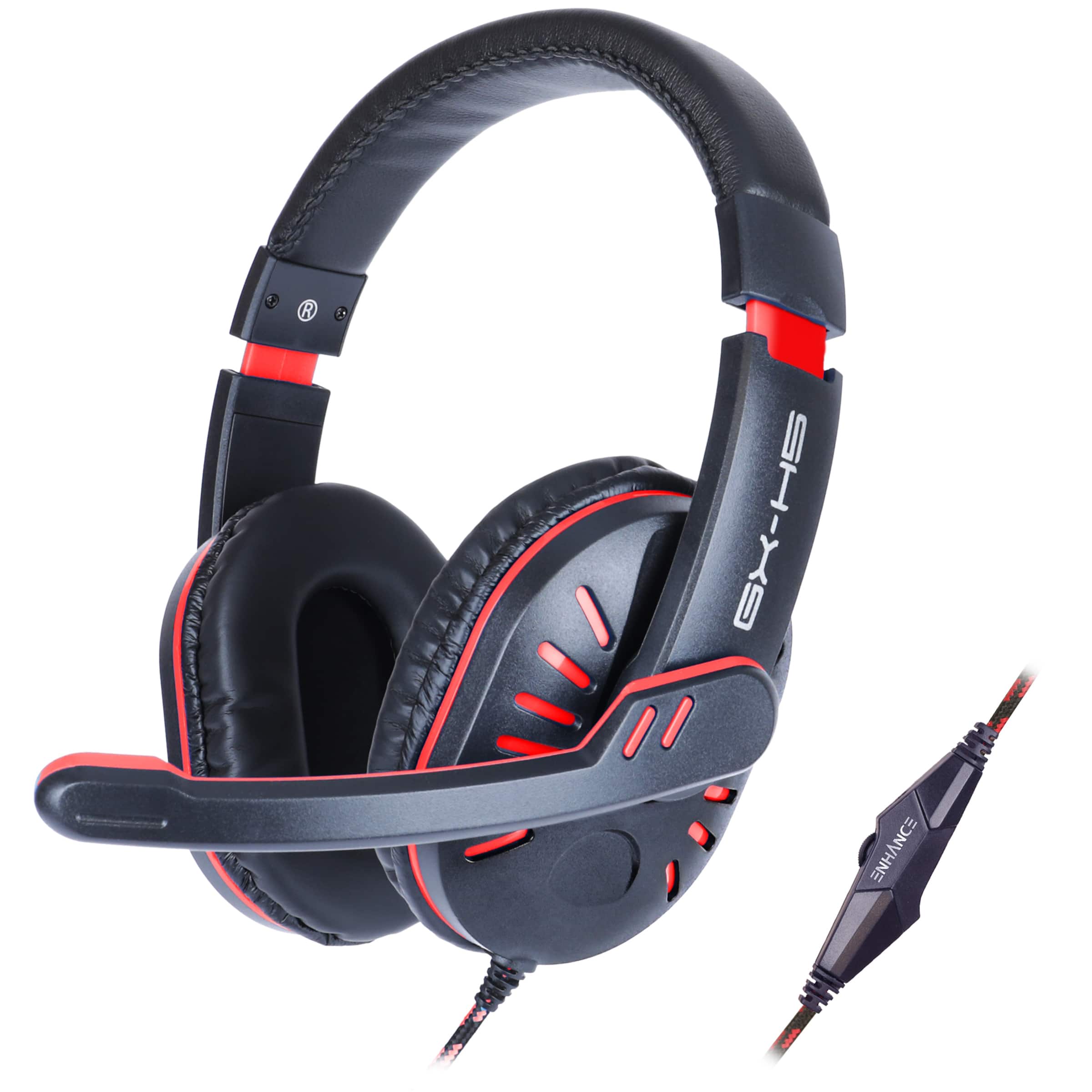 ENHANCE - Gaming Headset with Rotating Microphone - Soft Adjustable Headband - Red