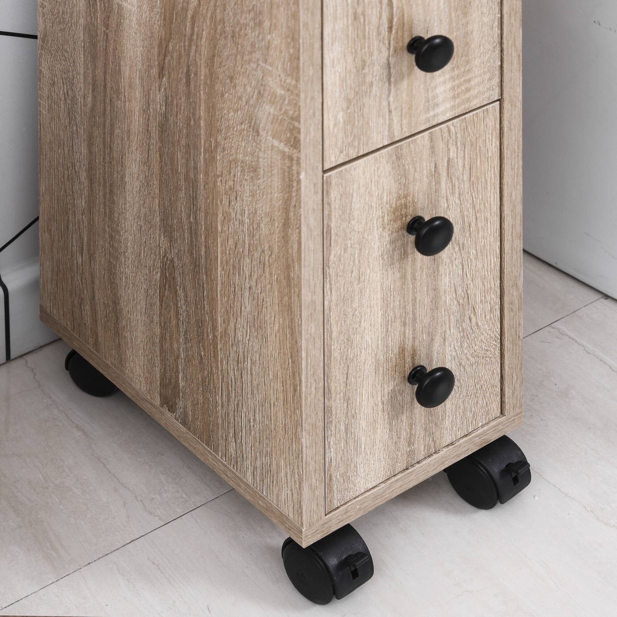 Alt View 7. Kleankin - Freestanding Compact Design Bathroom Cabinet with 2 Open Cabinets, 1 Door Cabinet, 1 Drawer - Oak.