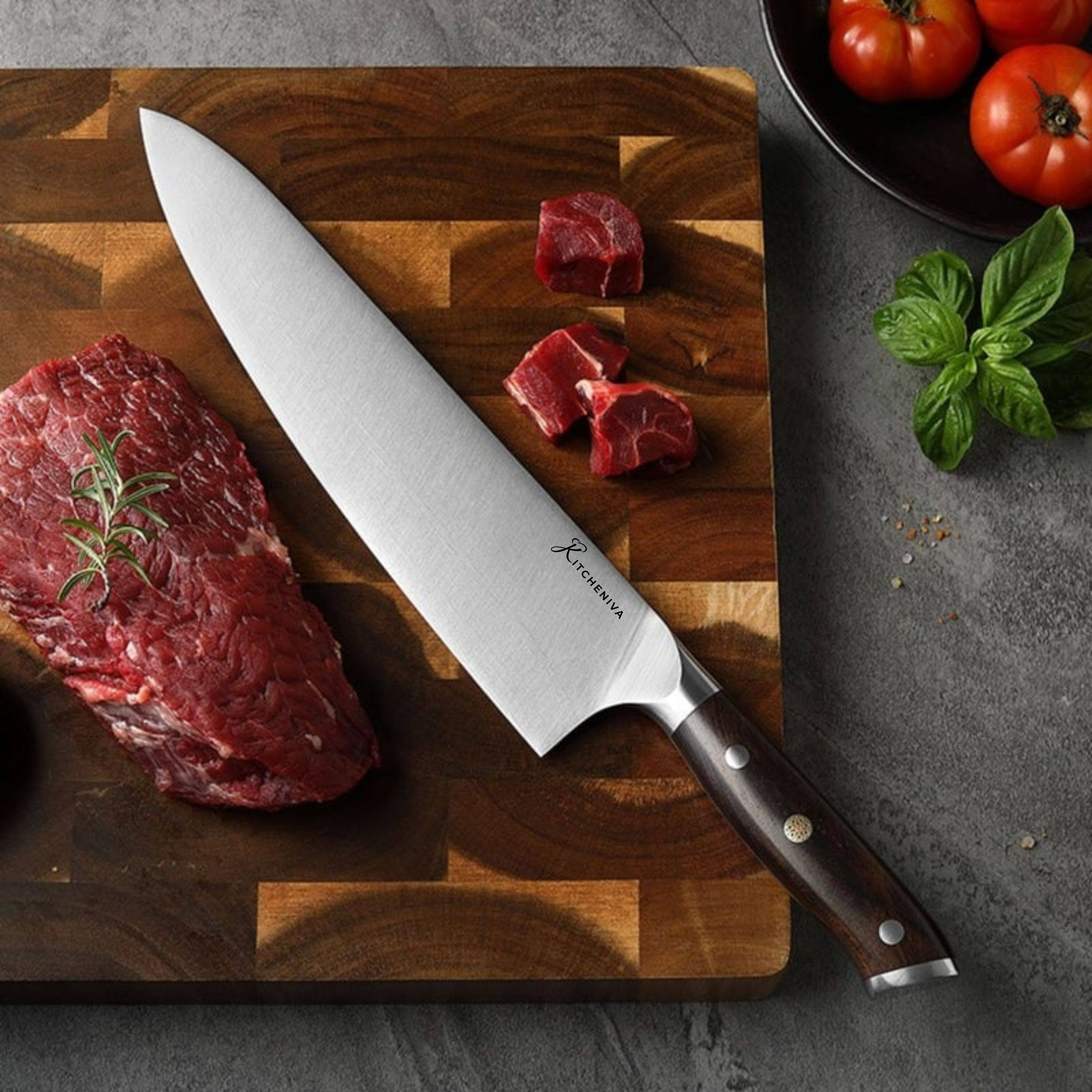 Back. Kitcheniva - 10" German Stainless Steel Chefs Knife with Ebony Wood Handle.