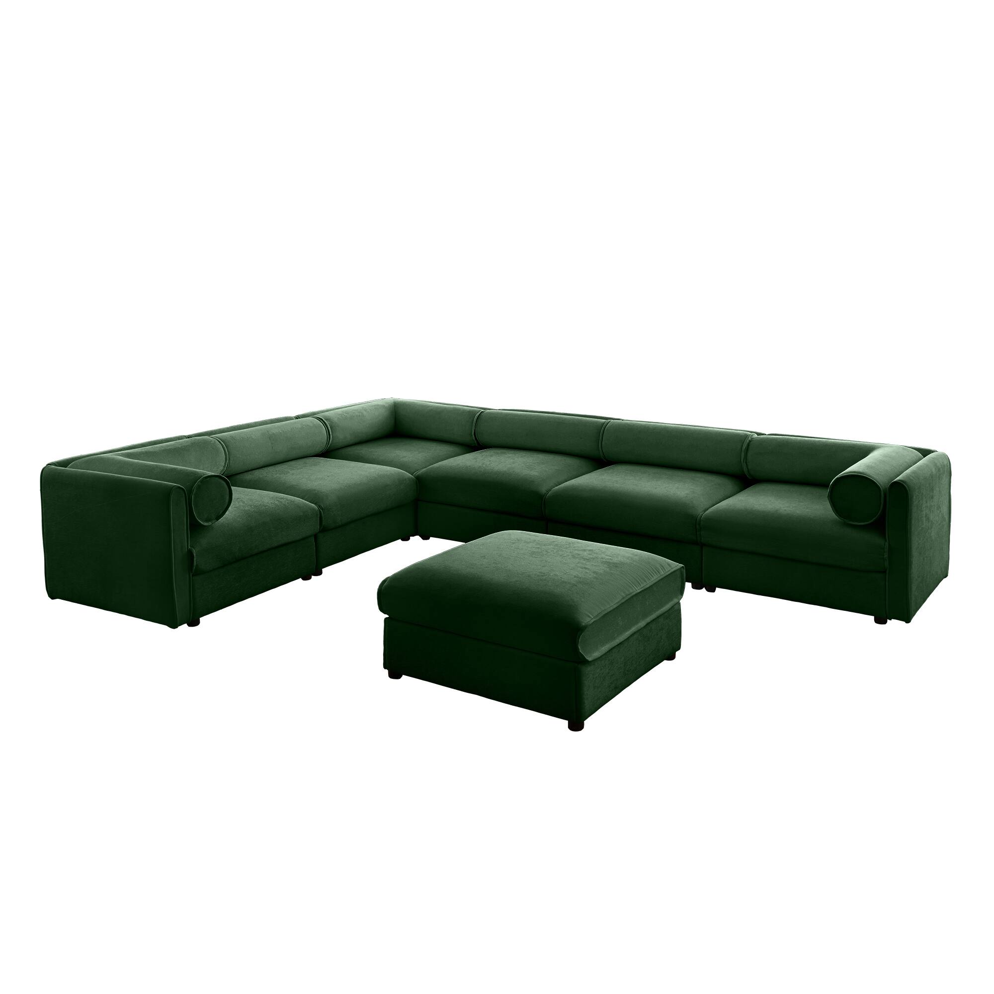 Alt View 8. LOVMOR - Modular Storage Ottoman Cylindrical Support Chenille Sectional Couch For Living Room Plush Cozy Lounge Home TV - Green.