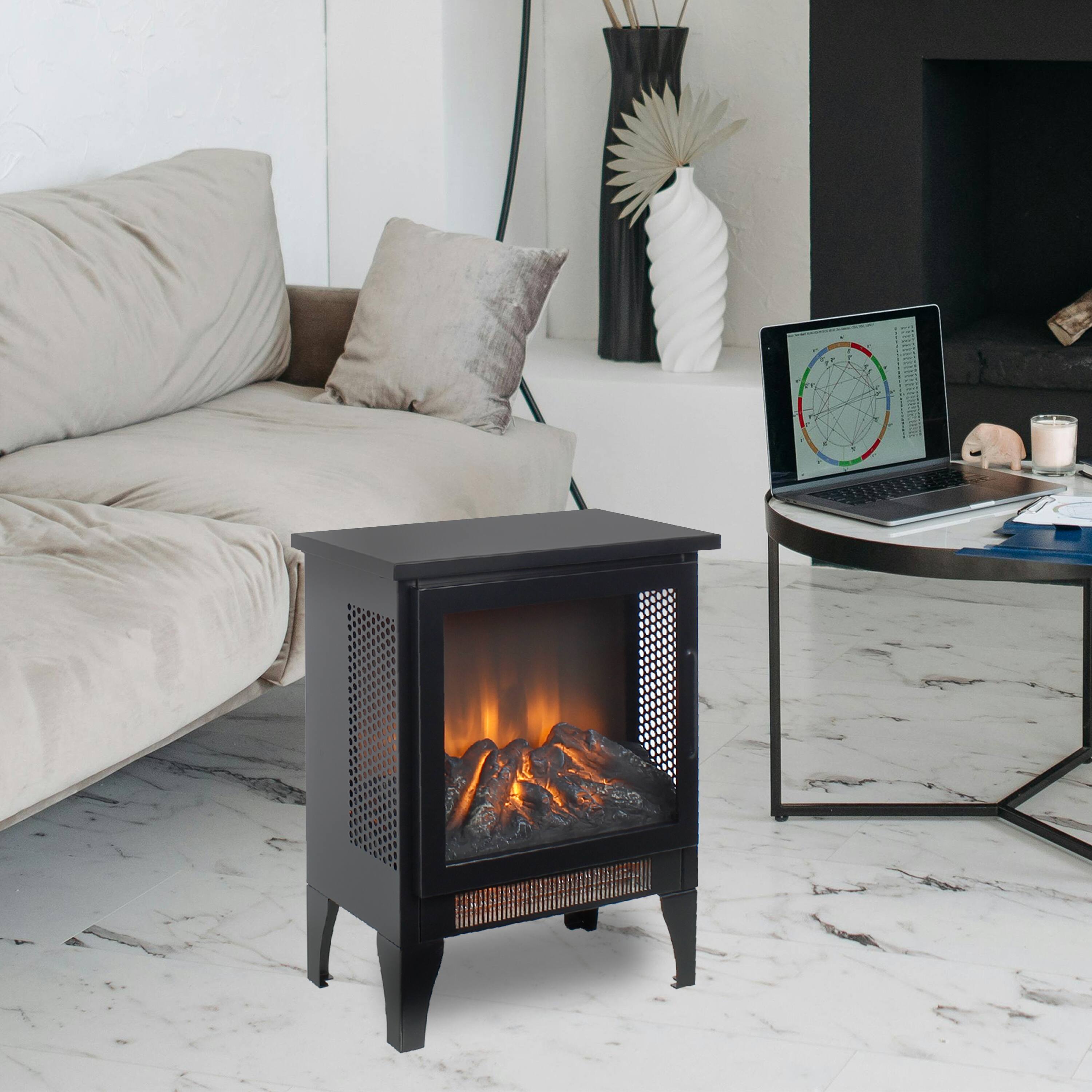 Alt View 2. PexFix - 17" 3D Flame Electric Fireplace Stove, 1400W Heater, Bottom Air Outlet, Portable Freestanding for Living Room.