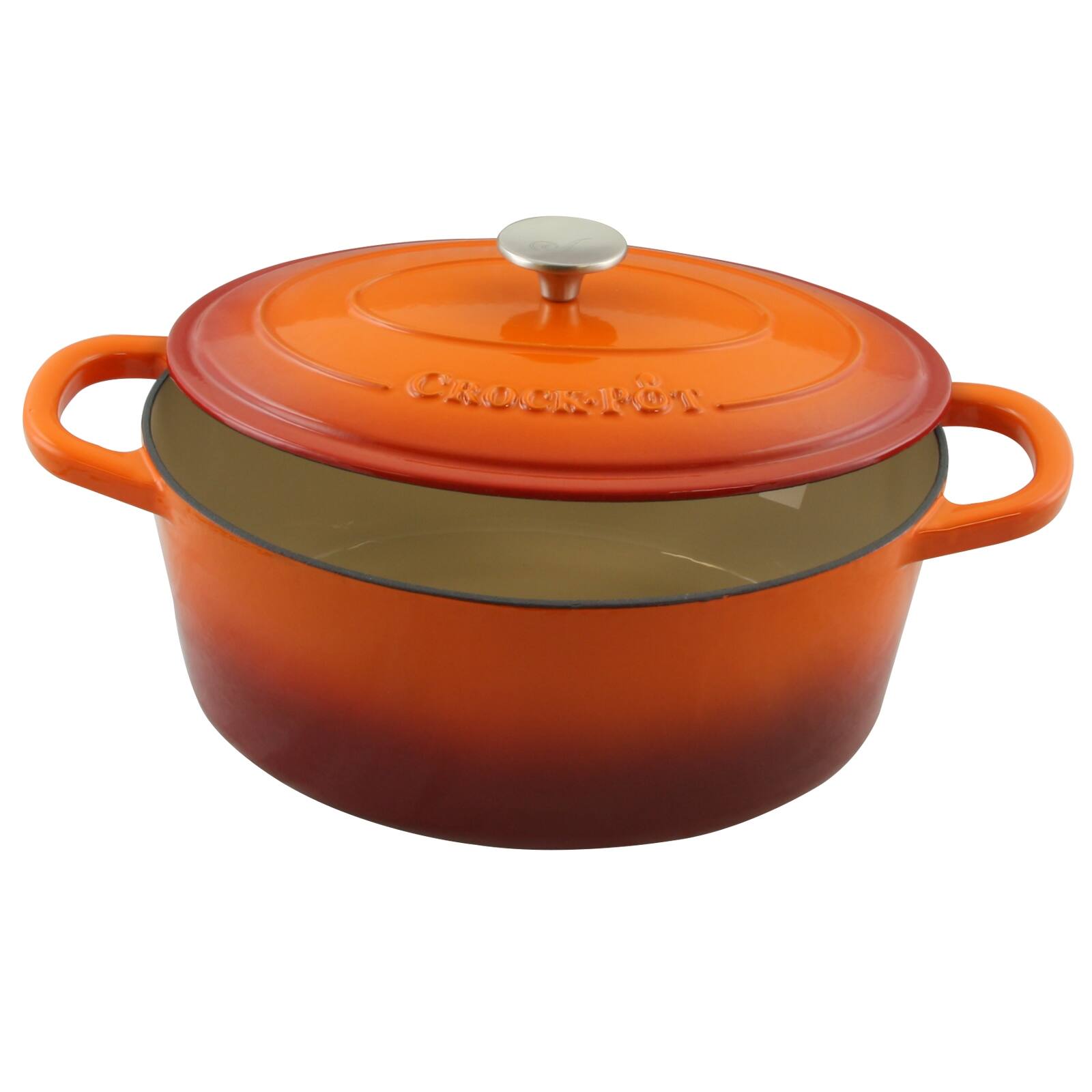 Alt View 3. Crockpot - Crock Pot Artisan 7 Quart Enameled Cast Iron Oval Dutch Oven in Sunset Orange - Orange.