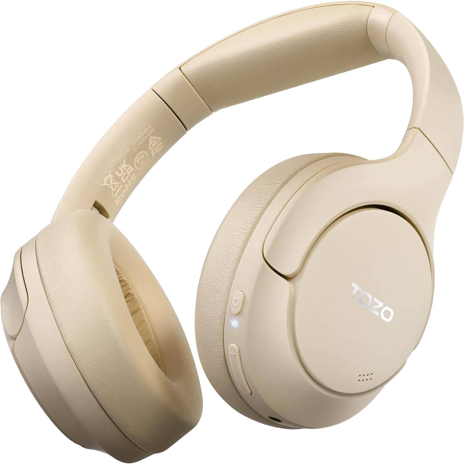 TOZO - HT2 Hybrid Active Noise Cancelling Headphones, Over Ear, 60H Playtime, Hi-Res Audio, Custom EQ, Deep Bass - Khaki