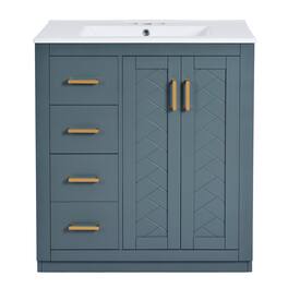 Boyel Living - 30 Inch Bathroom Vanity with Ceramic Sink Solid Wood Frame 3 Drawers 1 Cabinet - Blue