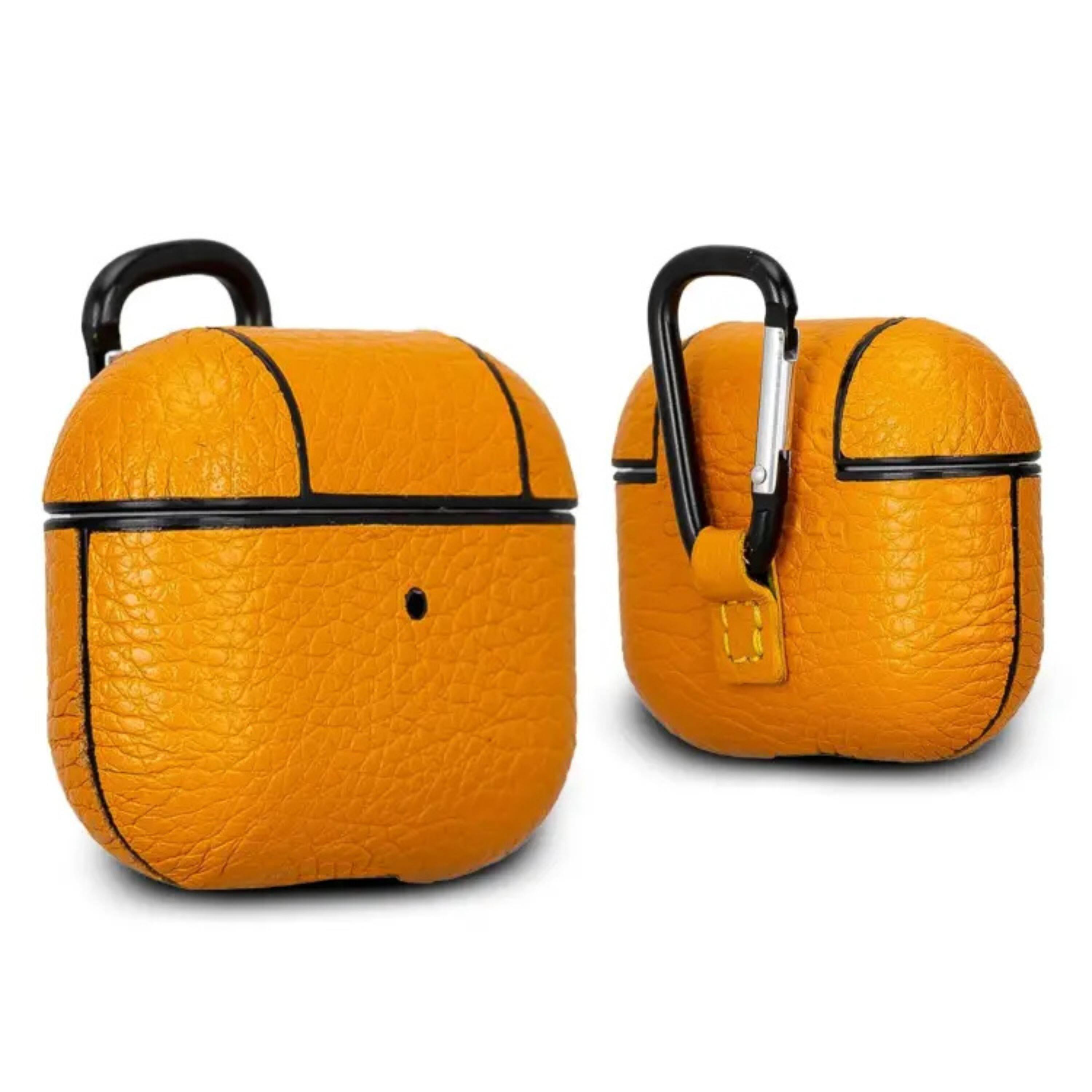 Angle. Kitcheniva - Premium Leather Case for AirPods 3 Shockproof Cover Yellow - Yellow.