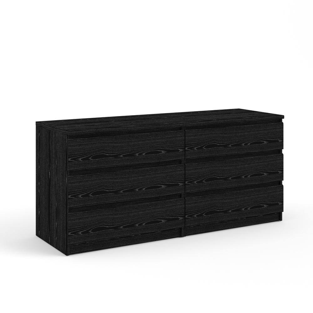 Angle. FurniFact - Black 6 Drawer Dresser - Elegant Bedroom and Closet Wood Dresser Storage - Black Woodgrain.