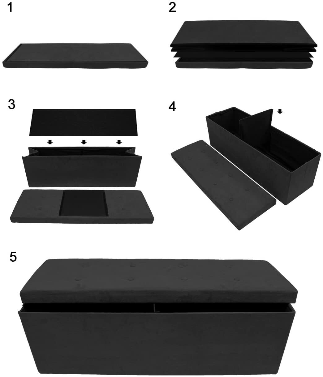 Alt View 4. Sorbus - Sorbus 43 Inch Ottoman with Storage Bench, Folding Bed Bench 80L Storage Ottoman Chest with Cover, Toy Shoes Linen - Black.