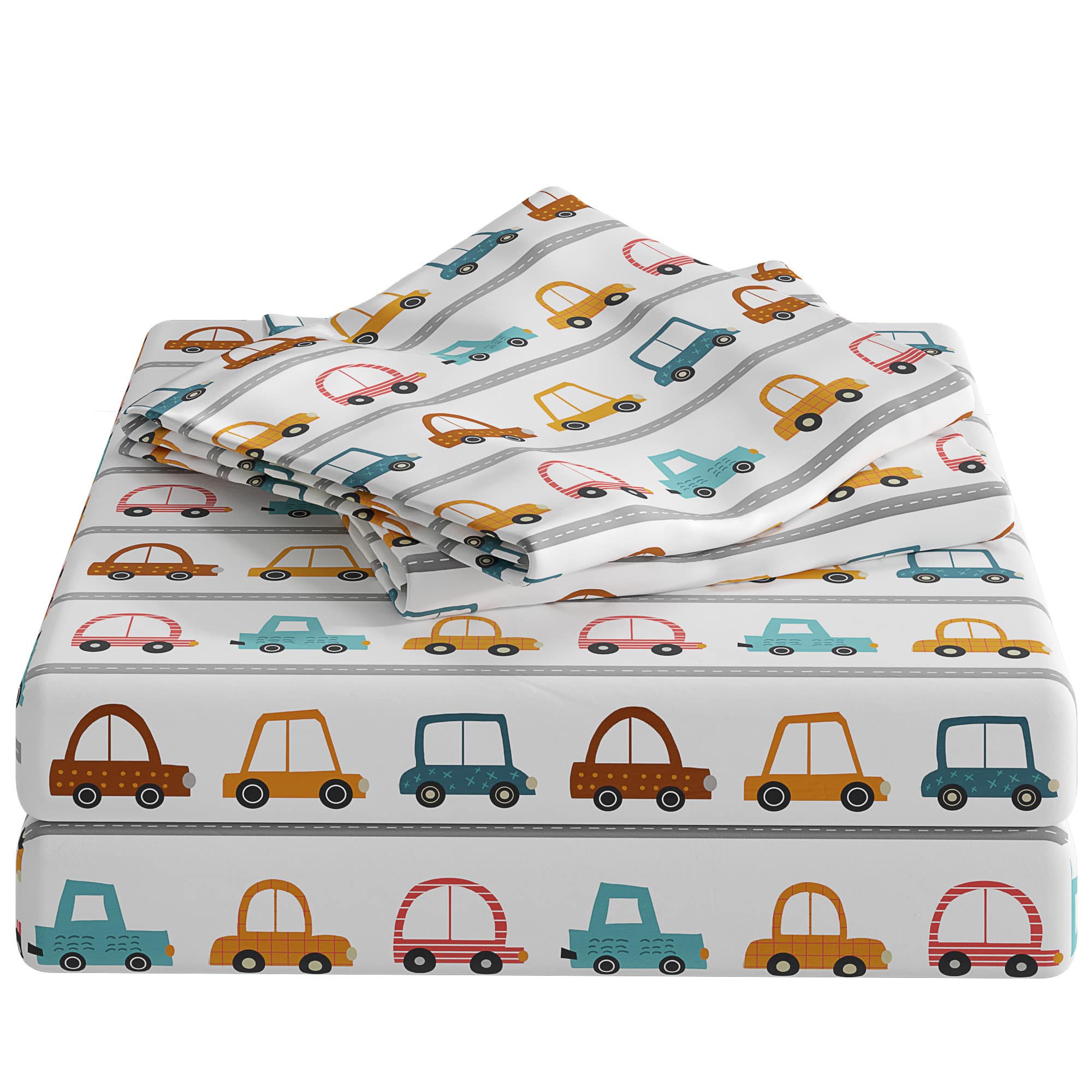 CGK Linens - Kids 4 Piece Bed Sheet Set - Cute & Cozy Wrinkle-Resistant with Vibrant Designs - Queen - Cars