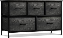 Sorbus - Dresser with 5 Drawers - Storage Chest Organizer Unit with Steel Frame, Wood Top, Easy Pull Fabric Bins Bedroom - Rustic black
