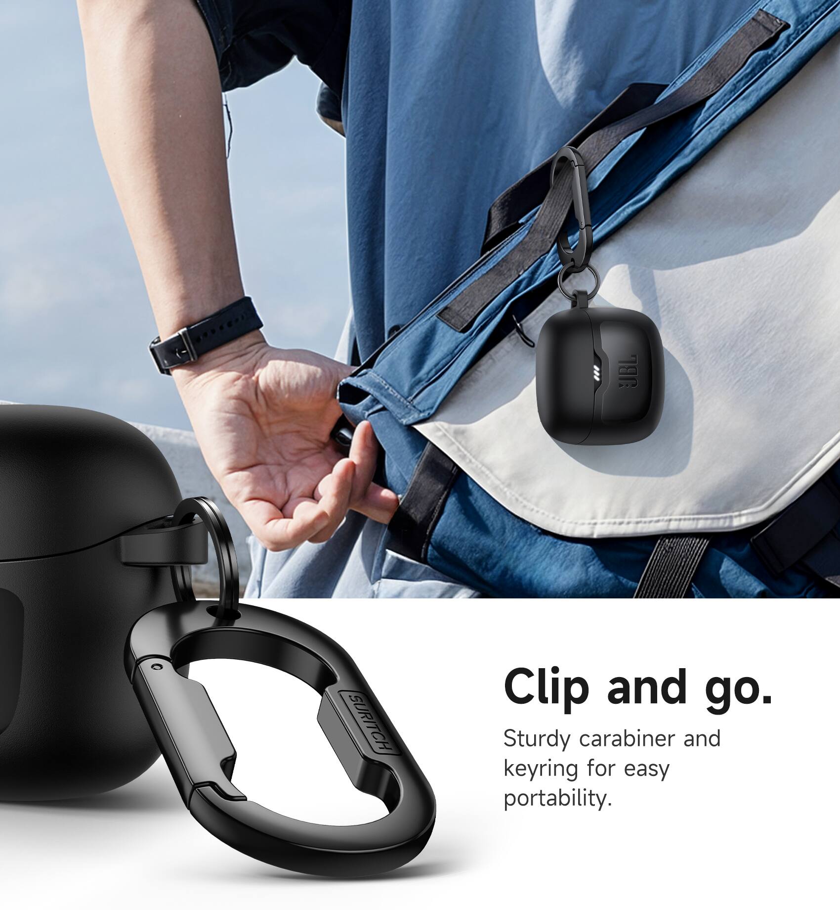 UBL SURITCH Clip and go. Sturdy carabiner and keyring for easy portability.