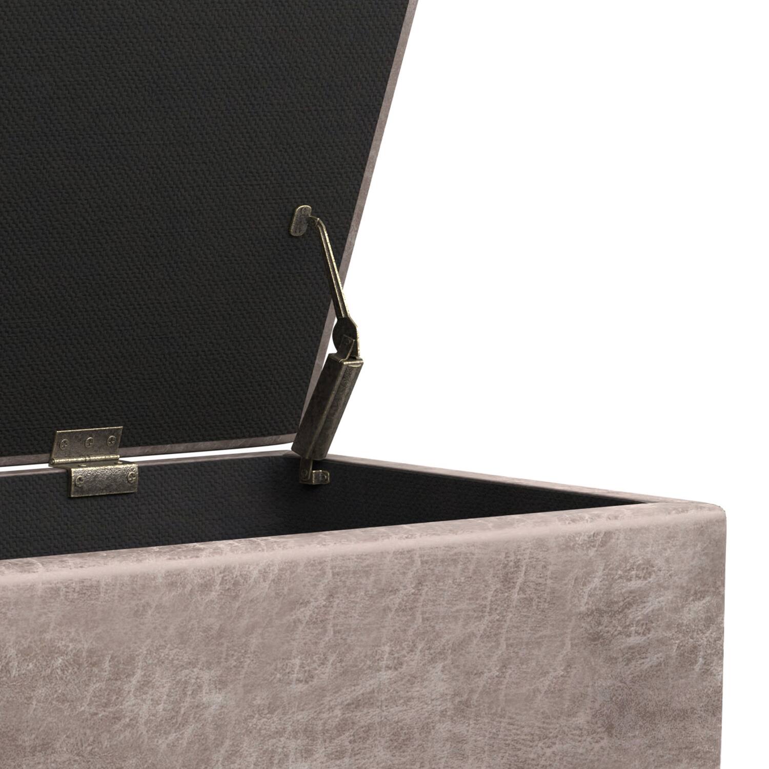 Alt View 4. Simpli Home - Shay 48 inch Wide Mid Century Modern Rectangle Storage Ottoman in Distressed Grey Taupe Vegan Faux Leather, Assembled - Distressed Grey Taupe.