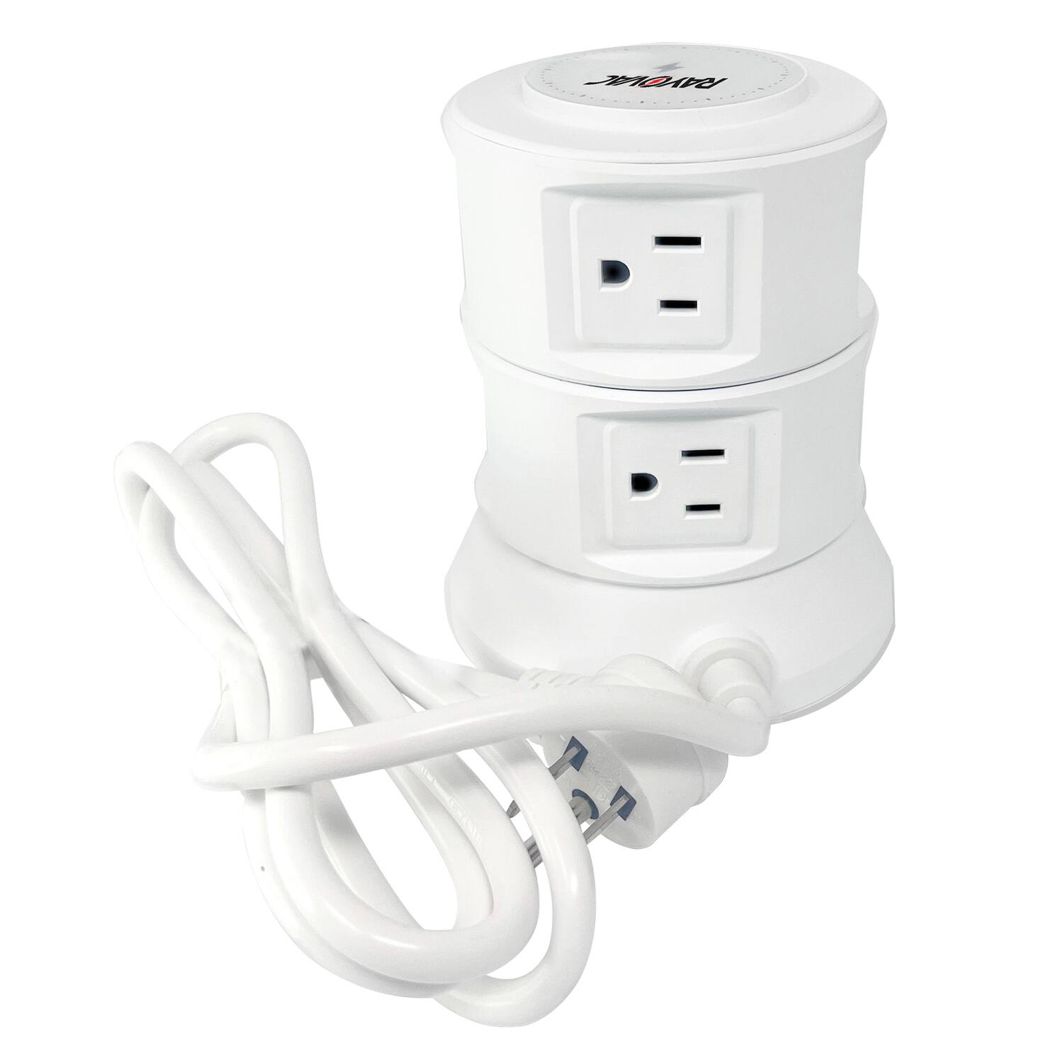 Alt View 1. Rayovac - 6-Outlet 540J Surge Protector Tower with Wireless Charging, 2 USB-A, 2 USB-C Ports, 5 ft Cord - White.