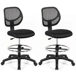 Gymax - 2PCS Mesh Drafting Chair Mid Back Office Chair Adjustable Height w/Footrest - Black