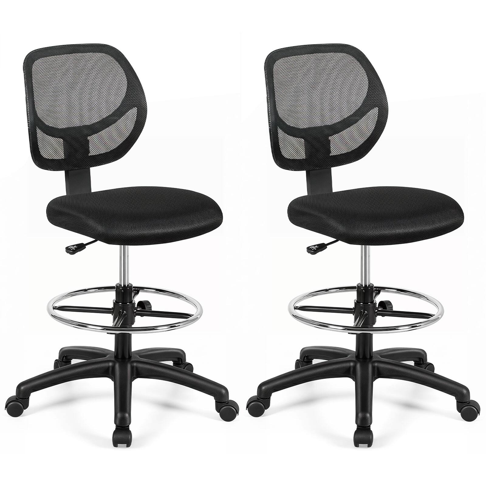 Front. Gymax - Gymax 2PCS Mesh Drafting Chair Mid Back Office Chair Adjustable Height w/Footrest Black - Black.