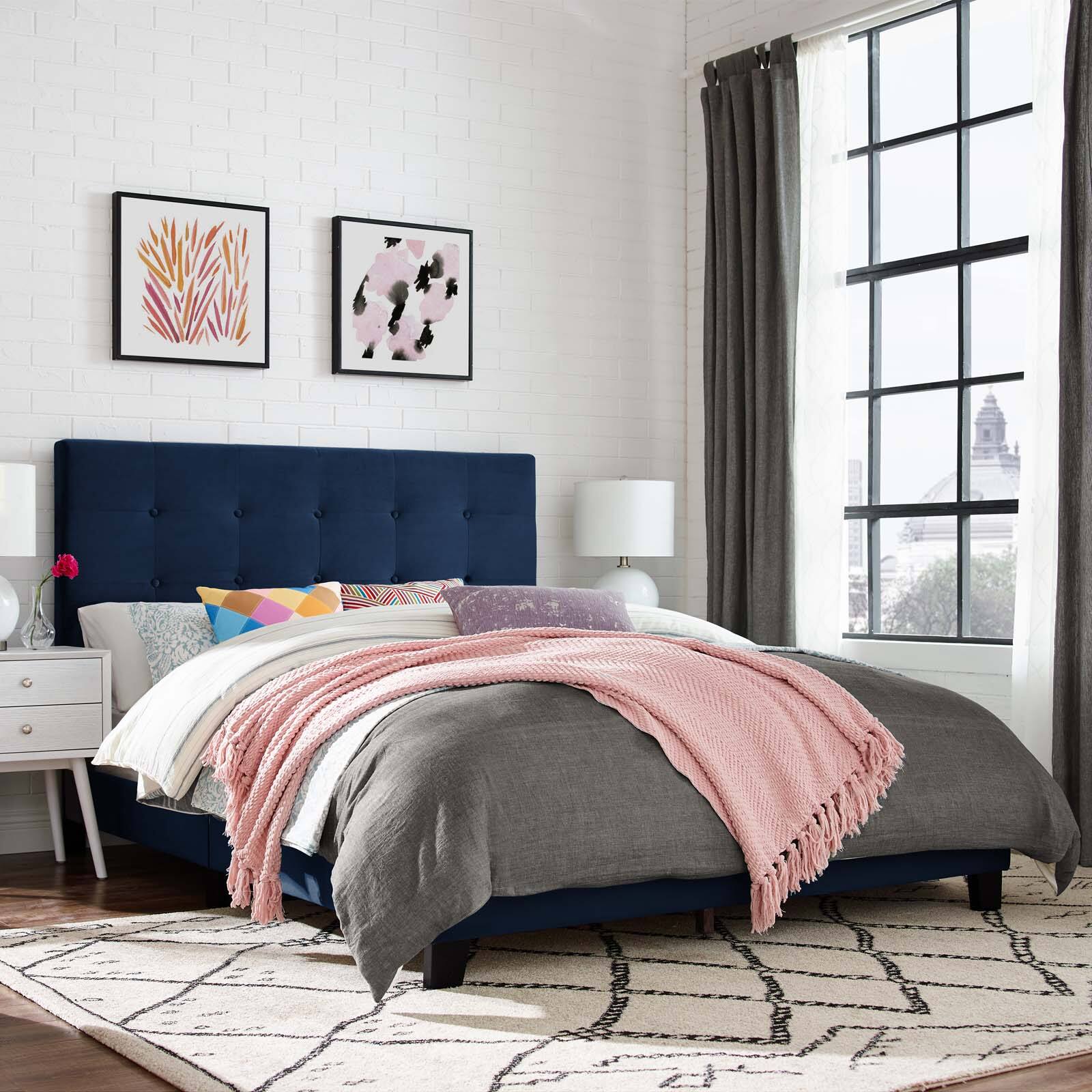Alt View 2. Modway - Loryn Fabric Full Bed Frame with Round Splayed Legs - Blue.