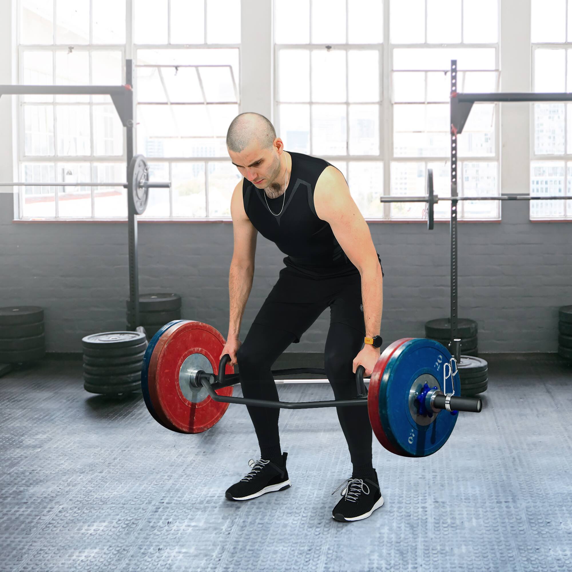 Alt View 11. Costway - 56'' Olympic Trap Bar with  Knurled Handles for Weight Lifting and Bodybuilding - Black.