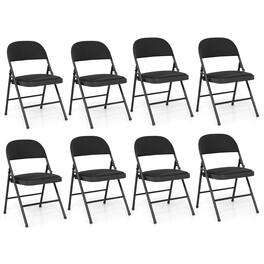 Gymax - 8PCS Folding Chairs w/ Metal Frame PVC Leather Stackable Chairs for Indoor - Black