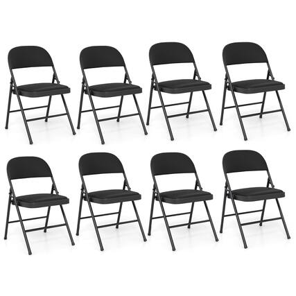 Front. Gymax - Gymax 8PCS Folding Chairs w/ Metal Frame PVC Leather Stackable Chairs for Indoor - Black.