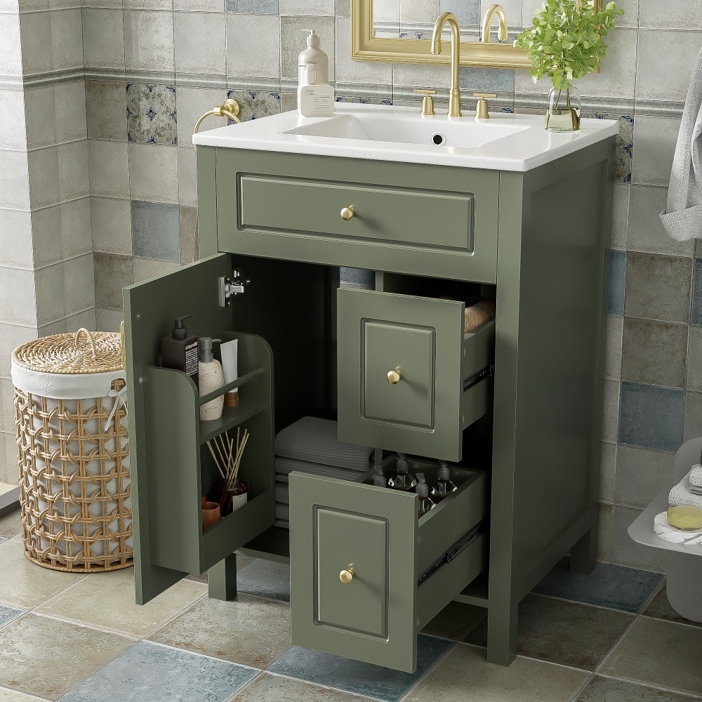 Loheer - 24 inch bathroom vanity with sink Freestanding Cabinet - Green price history on PriceWatchPro