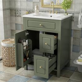 Loheer - 24 inch bathroom vanity with sink Freestanding Cabinet - Green