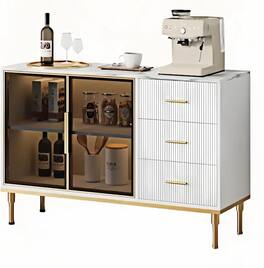 Jojoka - Buffet Sideboard Cabinet with Storage, 46.4" Large Fluted Kitchen Sideboard Cabinet - White