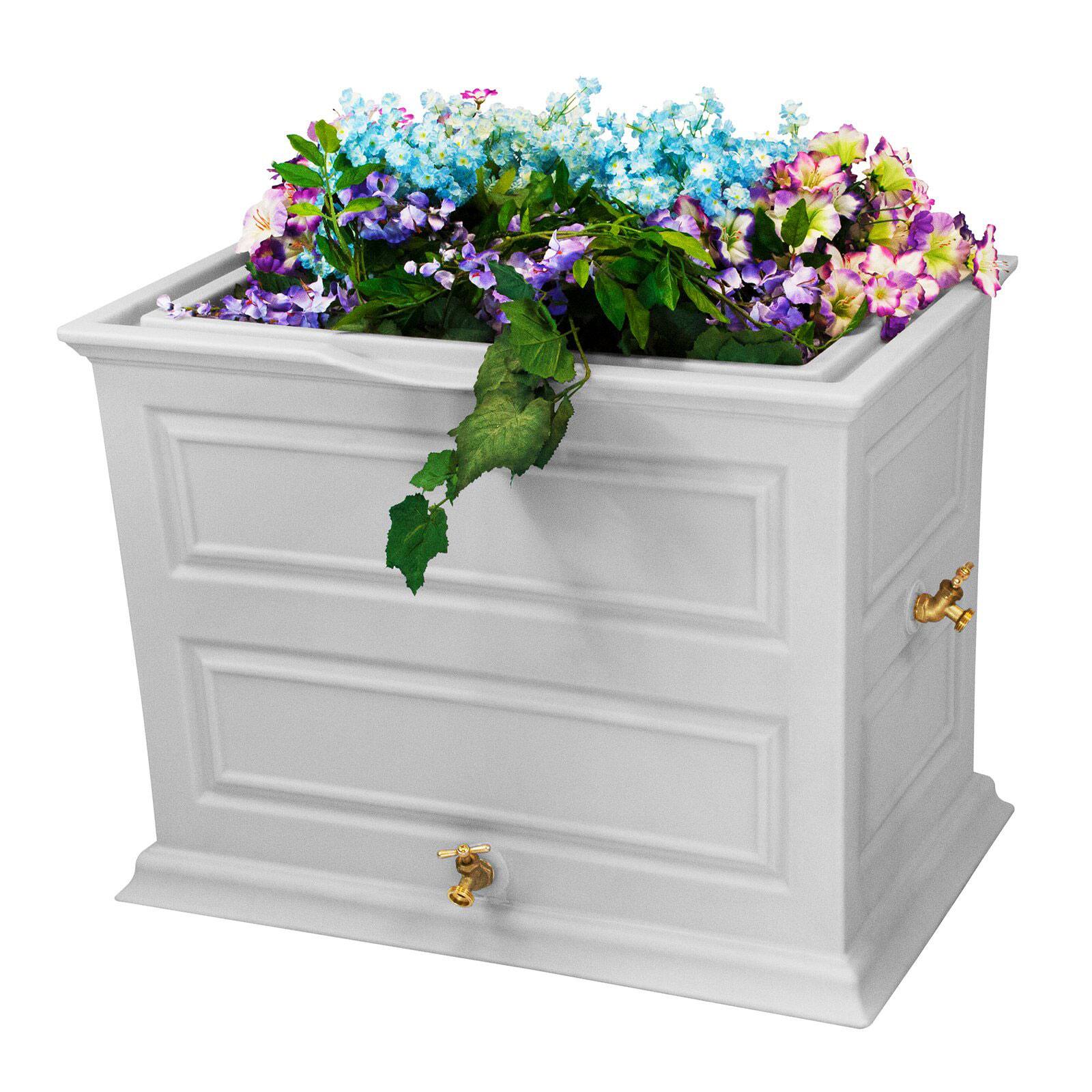 Front. Good Ideas - Good Ideas Savannah 42 Gallon Colonial Style Rain Barrel Planter w/Brass Spigots - Light gray.