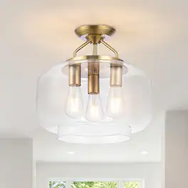 Parrot Uncle - 15 Inch Modern Glass 3 Light Semi Flush Mount Ceiling Light for Hallway, Kitchen, Bedroom - Clear